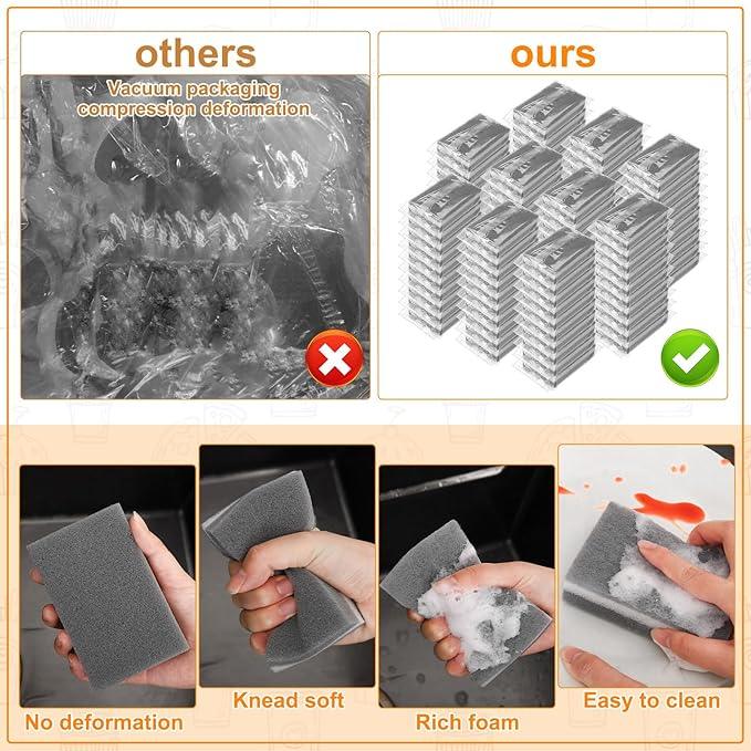 200 Pcs Individually Wrapped Sponges, Uncompressed Non Scratch Scrouing Sponges for Household Cleaning Dishes Kitchen Airbnb Apartment Car Bike Gray - NeatNest
