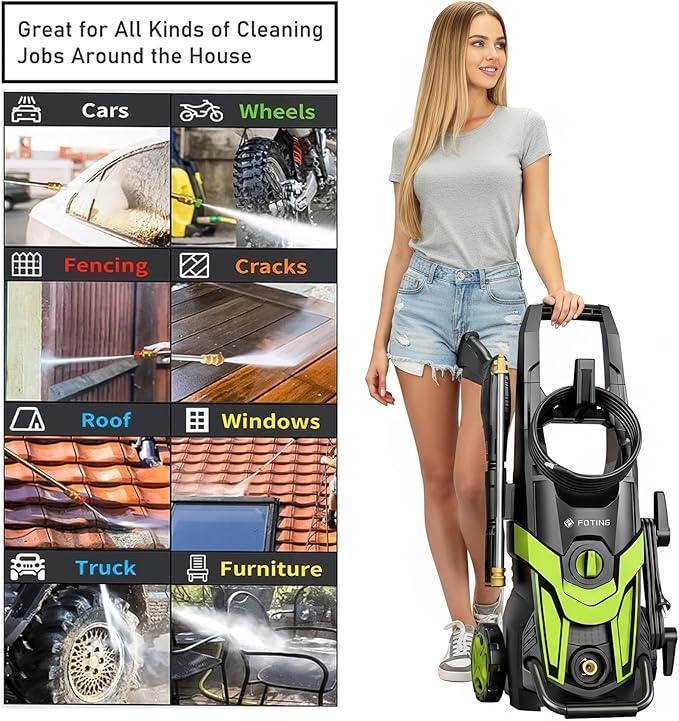 2025New Pressure Power Washer with 4 Quick Connect Nozzles, Inlet Hose & Filter, Foam Cannon for Cars/Fences/Driveways/Patios/Home Cleaning 4300PSI - NeatNest