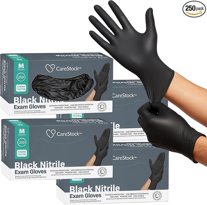 CareStock Black Nitrile Gloves Medium [250 Count] – 2 mil Thin Disposable Latex-Free Exam Gloves for Medical, Cleaning, Cooking, Food Prep – Ultra-Strong with Slip-Resistant Textured Grip - NeatNest