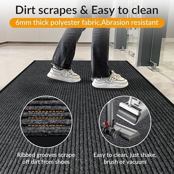 LVETOLS 3' x 10' Moisture Guard Doormat, Commercial Grade Door Floor Entrance Mat, Large Outdoor Mat with Rubber Backing, Low Profile Commercial Rugs for Entryway, Easy to Clean(Charcoal Grey) - NeatNest