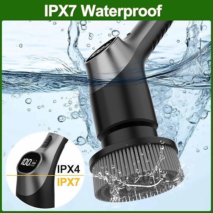 Electric Spin Scrubber, Shower Scrubber with Long Handle Adjustable LCD Display, 2 Speed Shower Cleaner, 7 Replaceable Brush Heads Bathroom Cleaning Brush, Bath Tub Power Scrubbers Black G3 - NeatNest