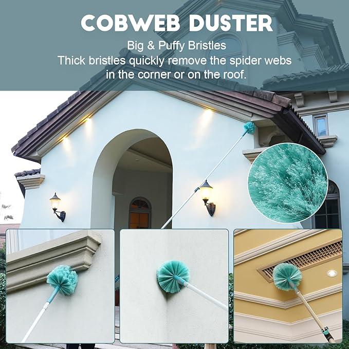 20 Foot High Reach Duster Kit with 5-12FT Extension Pole High Ceiling Dusting and Window Cleaning Kit with Telescopic Pole Window Washer&Squeegee,Cobweb Duster,Fan Duster and Feather Duster - NeatNest