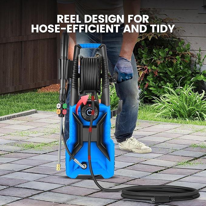 5000 PSI Adjustable Electric Pressure Washer, 2025 New Power Washer Pressure Adjustable (2500PSI-5000PSI) with 33ft Pressure Hose, 4 Nozzle and Detergent Tank for Cars, Upgraded Blue - NeatNest