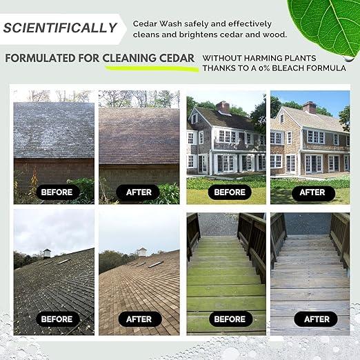 Wash Safe™ CEDAR WASH | Eco-Safe and Organic Wood Cleaner | Clear, Bleach-Free Powder Concentrate | Clean Cedar Shakes, Shingles, Clapboard, Decks, Beams and Wood Surfaces, 3LB. - NeatNest