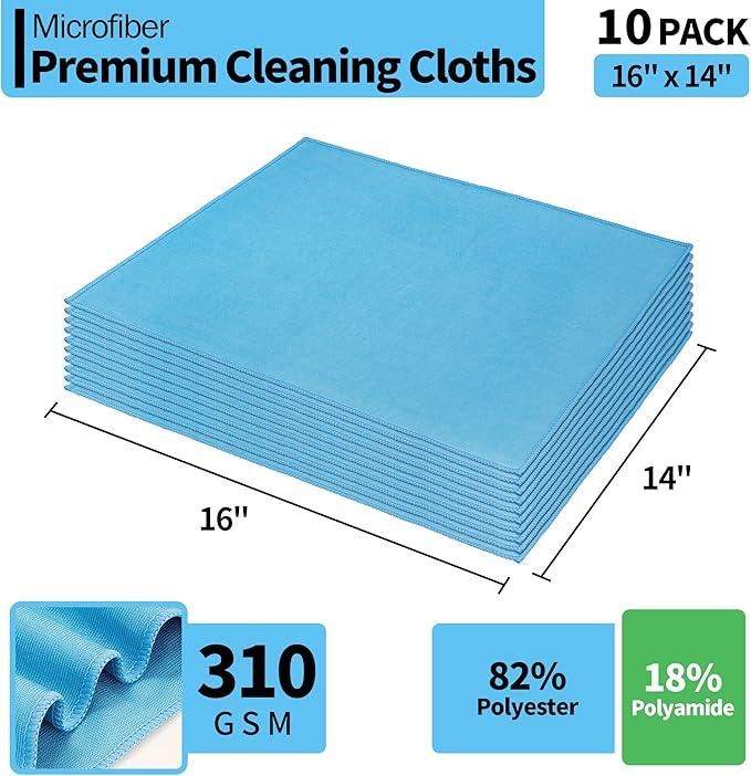 HOMERHYME Microfiber Glass Cleaning Cloth - 10 Pack Polishing Cloths, 16" x 14" Window Cleaning Towel, Streak Free, Lint Free, Great for All Delicate Surface, Glasses, Stainless Steel, Windshield. - NeatNest