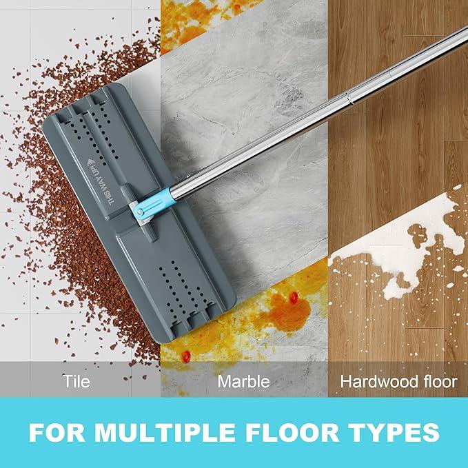 JOYMOOP Mop and Bucket Set with Wringer, with 5 Reusable Microfiber Mop Pads, Mops for Floor Cleaning and Wall Cleaning, Hands-Free Flat Mop for Home Use - Grey+Cyan Blue - NeatNest