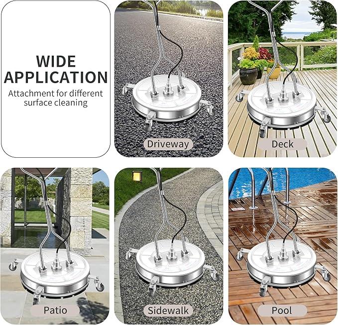 24" Pressure Washer Surface Cleaner with 4 Wheels - Stainless Steel Dual Handle Surface Cleaner for Pressure Washer Attachment for Concrete, Patio, Sidewalk, Deck and Driveways - PWS 24 - NeatNest
