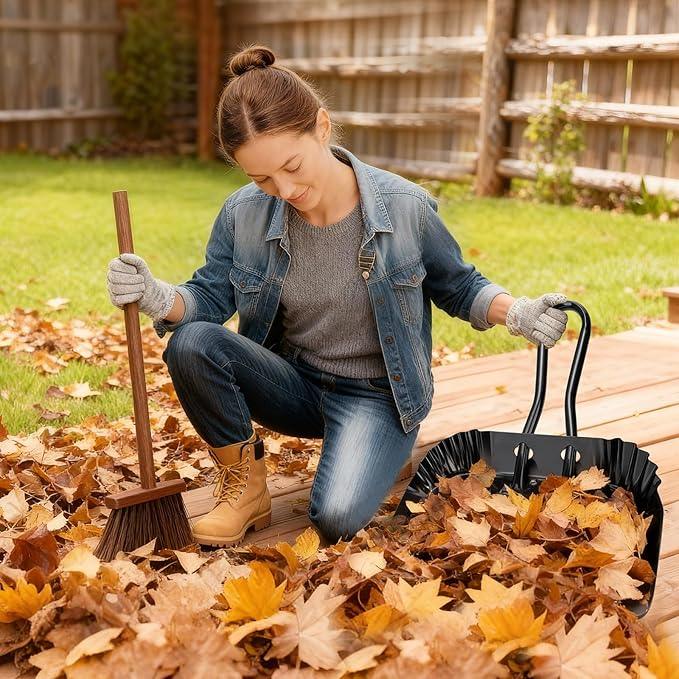17In Extra Large Dust pan and Brush Set,Commercial Heavy-Duty Dust Pans and Wood Broom,Clip on Dust Pan Metal Edge Flat Against Floor for Patio/Pet/Car/Outdoor-Rubber Coated Easy to Grasp Handle - NeatNest