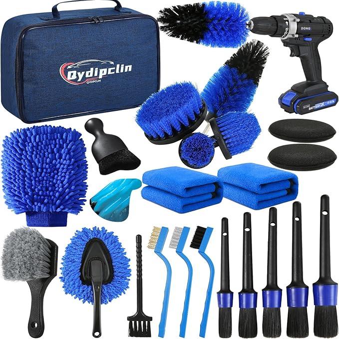 Qydipclin 23Pcs Car Detailing Kit, Car Detailing Brush Set, Car Wash Cleaning Kit, Car Detailing Brushes, Professional Car Care Kit for Interior Exterior Wheels, Blue - NeatNest