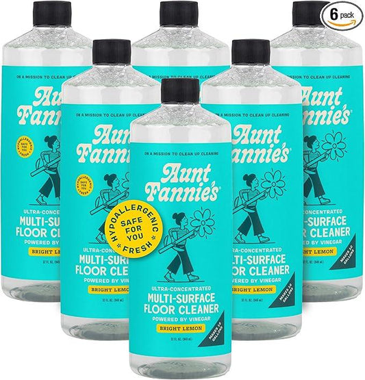 Aunt Fannie's Ultra Concentrated Floor Cleaner Vinegar Wash, Multi-Surface Solution For Mopping, Makes 16 Gallons, Bright Lemon Scent, 32 oz. (Pack of 6) - NeatNest