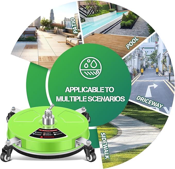 16'' Pressure Washer Surface Cleaner with 4 Wheels - Stainless Steel Surface Cleaner for Pressure Washer Attachment for Concrete, Driveway, Patio, Sidewalk, Deck and Driveways - NeatNest