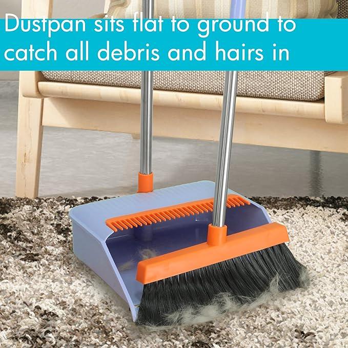 PHYEX 2-Pack Broom and Dustpan Set for Sweeping Indoor, Broom Dustpan with 48" Long Handle, Broom with Dustpan Combo Set(Purple) - NeatNest