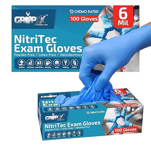 Heavy Duty 6 Mil Blue Nitrile Gloves Disposable Latex & Powder Free -Extra Stretchy Fentanyl Safe |Medical,First Aid Kit,EMT|Food Safe Rubber Gloves for Cooking & Cleaning| Pack of (200) - NeatNest