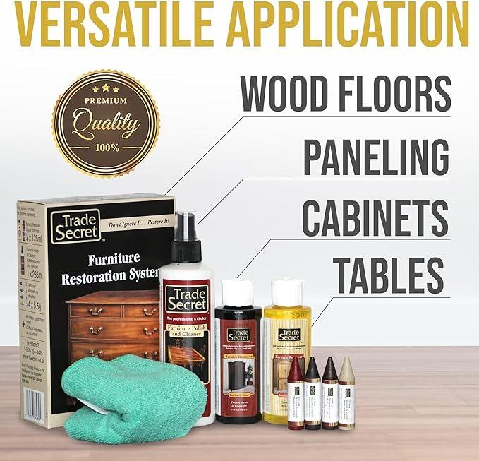 Trade Secret Complete Wood Furniture & Floor Restoration Kit - Scratch Repair and Polish System for Light and Dark Surfaces with Microfiber Cloth - NeatNest