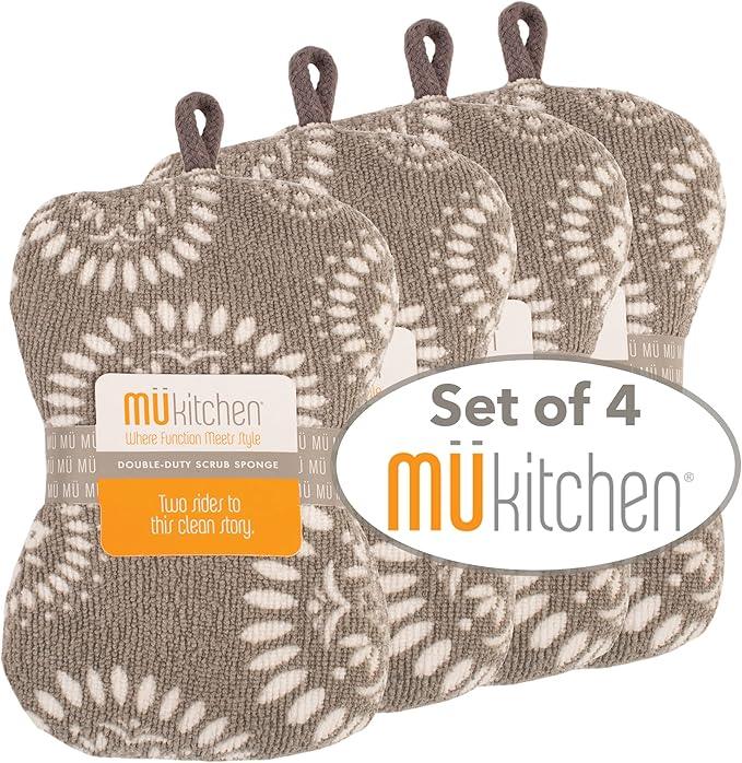MÜkitchen Premuim Sponge for Dishes and Household Cleaning | Microfiber Print and Non-Scratch Scrub Pad | Set of 4 | (Medallion) - NeatNest