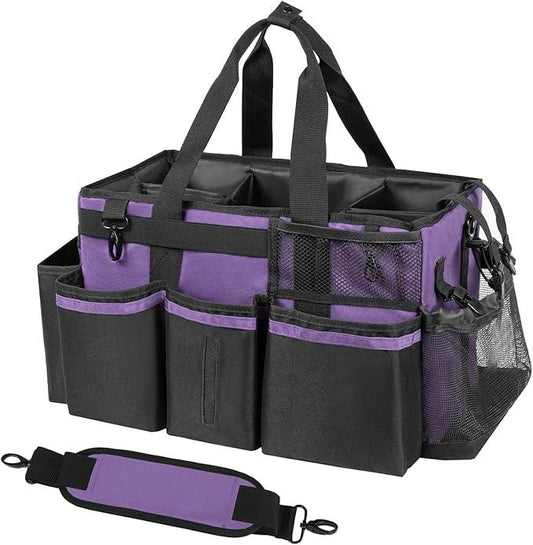 Wearable Cleaning Caddy, Cleaning Caddy Supplies Organizer with Handle & Shoulder Straps for Housekeepers, Under Sink & Car Cleaning Tool Organizers Bag with 4 Foldable Divider (Purple) - NeatNest