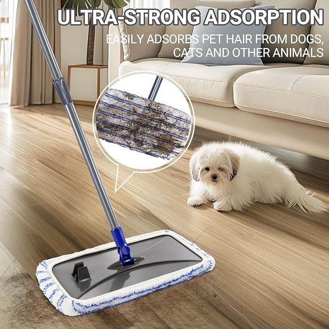 Masthome Extra Large Microfiber Mop for Floor Cleaning, 16“ Flat Mop with 5 Pad for Wet & Dry Use, Dust Mop for Hardwood Laminate Tile Ceramic, 1 Cleaning Scraper Included-Blue - NeatNest