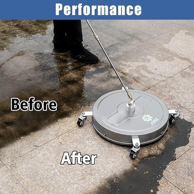 JANZ 20'' Pressure Washer Surface Cleaner with 4 Wheels, Stainless Steel Housing, 1/4" Quick Plug, 2 Extension Wands, 2 Replacement Nozzles and 3 Spray Nozzles, 4000 PSI - NeatNest