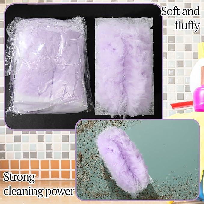 Vesici 100 Pcs Duster Refills Compatible with Swiffer Dusters Bulk Disposable Replacement Thickened with 1 Handle Heavy Duty for Cleaning, Office (Purple) - NeatNest