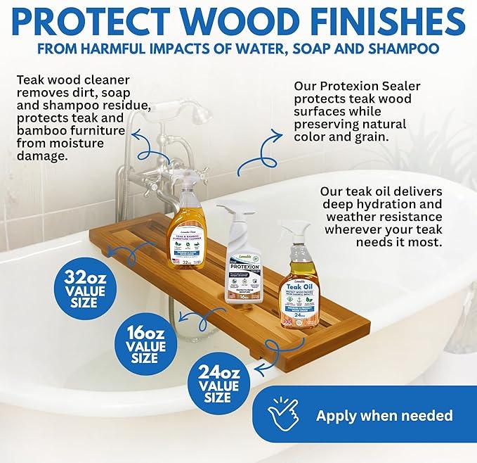 EcoDecors Protective Bundle – Loveable Teak Conditioning Oil, Teak Furniture Cleaner, and Protexion Teak Sealer Spray Bottle - NeatNest