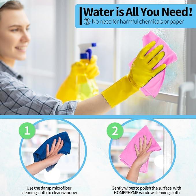 HOMERHYME Microfiber Cleaning Cloth - 10 Pack Glasses Cleaning Cloth, 16" x 14" Window Cleaning Rags, Streak Free Lint Free Polishing Cloths Wipes for Eye Glass, Stainless Steel, Windshield, Pink - NeatNest