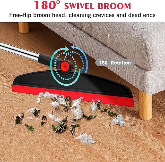 Multifunction Magic Broom, 54 Inch Adjustable Long Handle Silicone Floor Squeegee Broom, Sweep and Scrape 2 in 1 Household Cleaning Brooms for Floor, Bathrooms, Showers, Tile, Pet Hair, Black Red - NeatNest