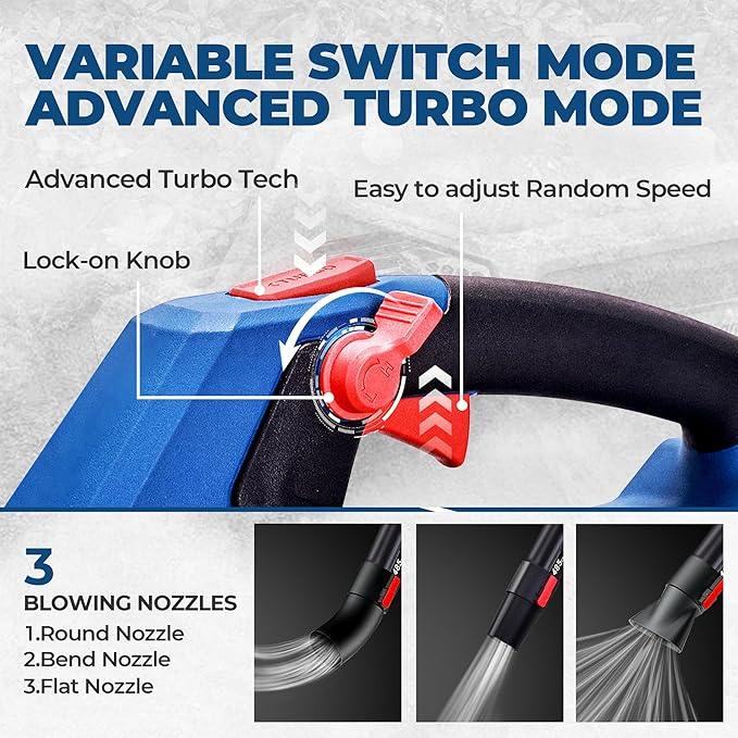 Dong Cheng Brushless 20V Leaf Blower, 485 CFM Variable Speed & Turbo Mode, Cordless Leaf Blower with 3 Nozzles, Shoulder Strap, 4.0Ah Battery and Charger, Blowing Leaves for Patio, Lawn & Garden - NeatNest