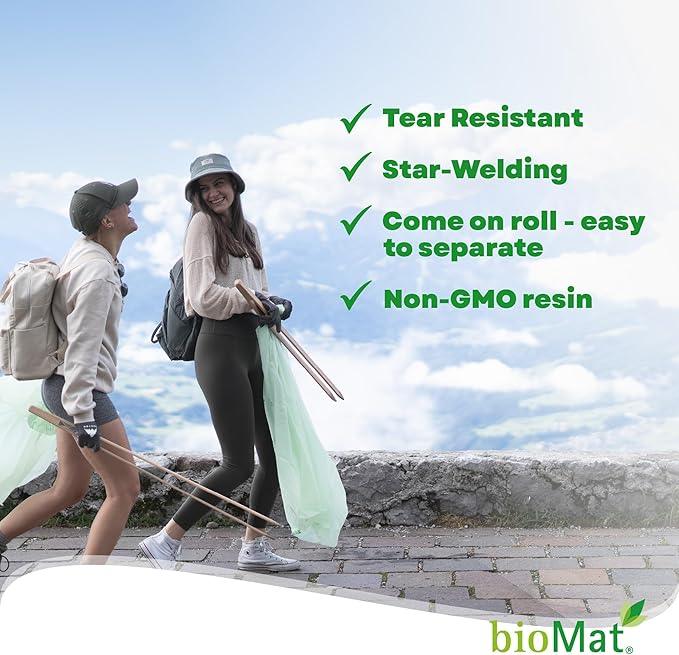 bioMat 3 Gallon Compostable Food Scrap Bags with Handle Ties, 125 Count, Compost Bags for Kitchen Compost Bins, BPI ASTM D6400 and CMA Certified Biodegradable Trash Bags - NeatNest