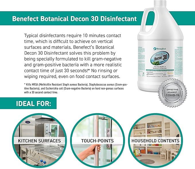 Benefect Botanical Decon 30 Disinfectant Cleaner - All Natural Formula for Effective Cleaning Power - Ideal for Restoration Jobs & Water Damage - 20476 - 1 Gallon - NeatNest