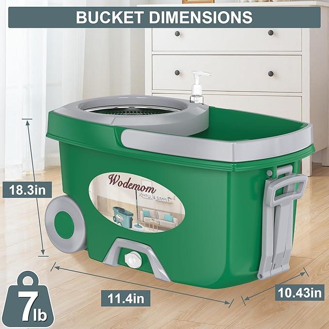 Dual Compartment Spin Mop and Bucket, Mop and Bucket with Wringer Set,360°Rotating Spinning Mopping for Floor Cleaning with 6 Microfiber Replacement Heads, 61" Extended Handle, 2X Wheel - Deep Green - NeatNest