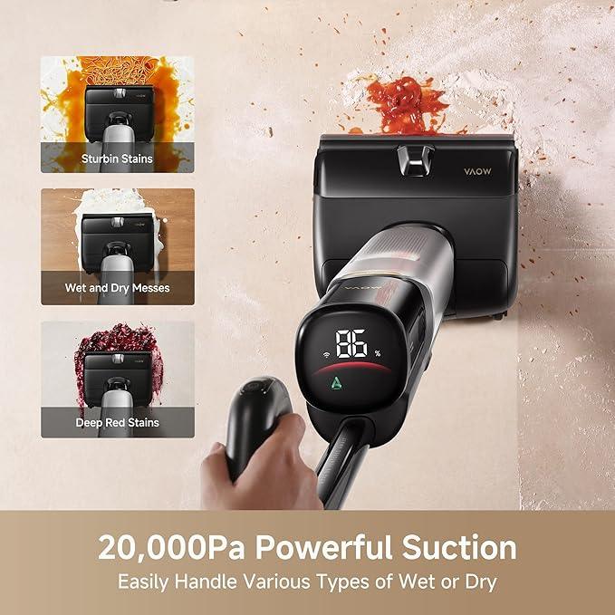 Mova X4 Pro Wet Dry Vacuum Cleaner, 20000Pa Cordless Vacuum Mop with Zero Tangle, Hot Water Mopping for Sticky Messes,194℉ Hot Air Self Drying, 180° Lie Flat, Push-in Charging Station, LED Display - NeatNest