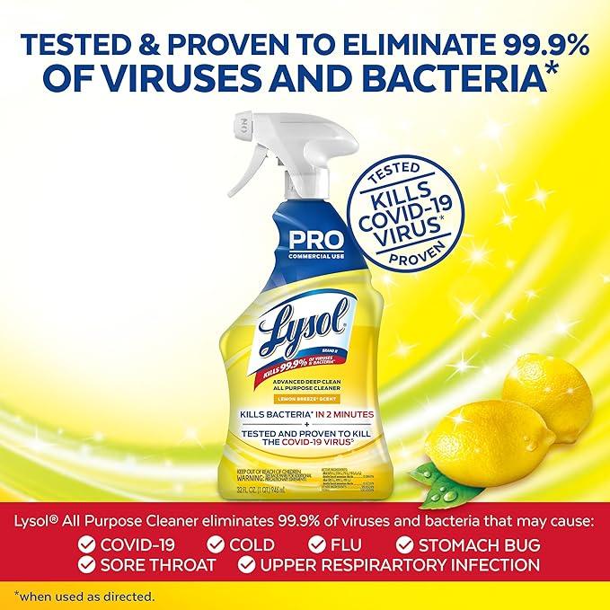 Lysol Pro All-Purpose Cleaner, Advanced Deep Cleaning Sanitizing and Disinfecting Spray, For Commercial Use, Use to Clean and Deodorize, Lemon Breeze Scent, 32oz (Pack of 12) - NeatNest