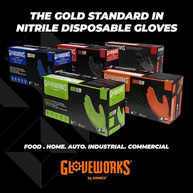 GLOVEWORKS HD Orange Nitrile Disposable Gloves 8 Mil Raised Diamond Texture, 100 - NeatNest