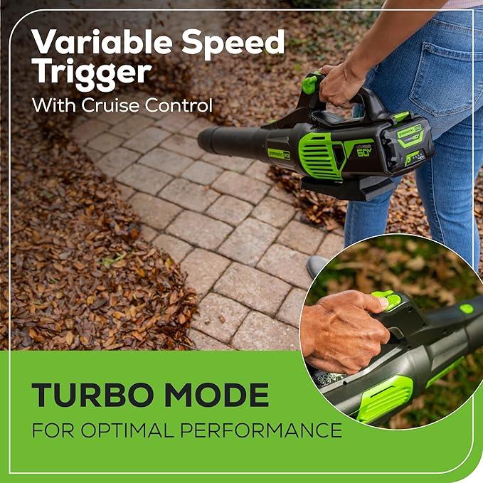 Greenworks 60V (610 CFM / 130 MPH) Cordless Leaf Blower, High Power, Lightweight & Quiet Operation for Wet Leaves, Driveways and Dense Gravel, Includes 2.5Ah Battery & 5A Rapid Charger - NeatNest