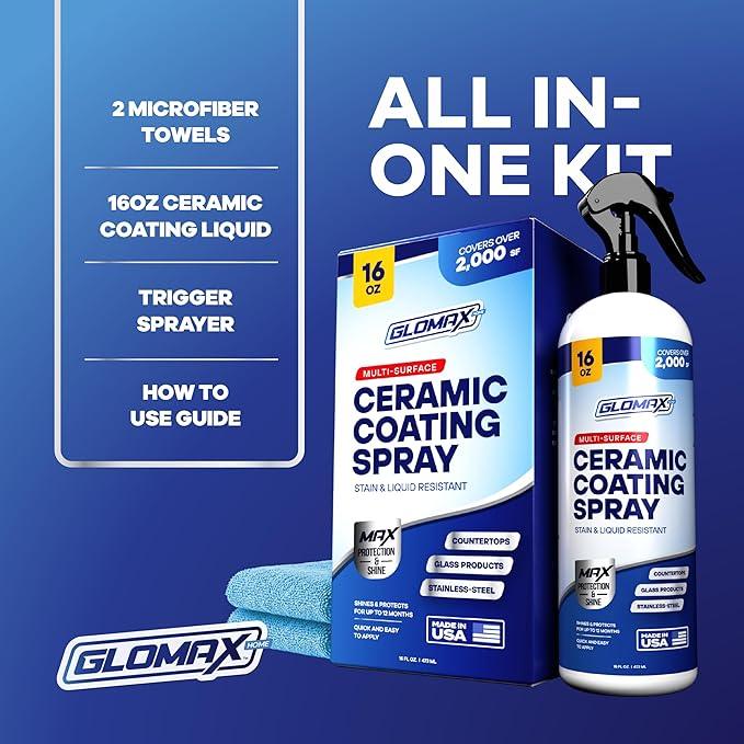 Home Ceramic Coating Spray Kit (16 oz) - Shine, Seal & Protect Stainless Steal, Glass, Kitchen & Bath Surfaces - Extremely Hydrophobic - Repels Stains & Grime - Includes 2 Micro Fiber Towels - NeatNest