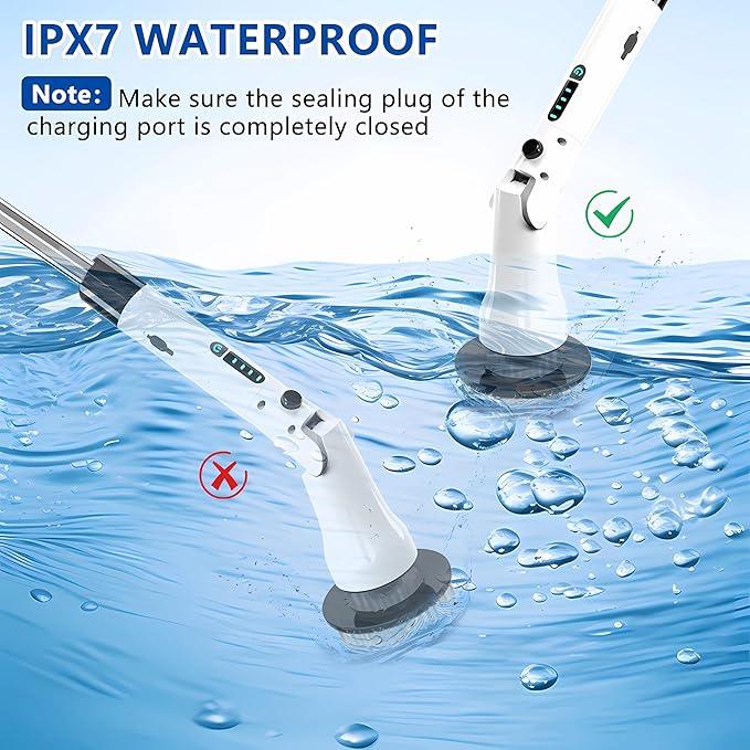 Electric Spin Scrubber, Hillyfe Bathroom Scrubber Electric with 7 Replaceable Brush Heads, IPX7 Waterproof,300/400 RPM, 3 Adjustable Length,Scrubber Brush Electric for Bathtub Floor,White - NeatNest