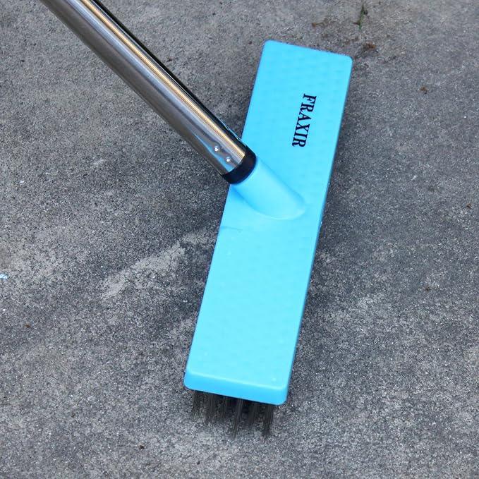 FRAXIR Stainless Steel Wire Broom Deck Scrubber Brush with 55” Adjustable Length Sturdy Long Handle, Stainless Steel Outdoor Broom for Cleaning Moss Concrete Floors Grout Gardens Patios - NeatNest