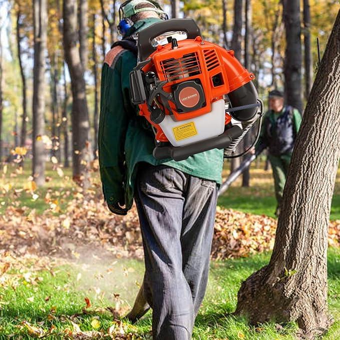 63CC Backpack Leaf Blower Gas Powered, 3HP 2-Stroke Engine, 665CFM High Velocity Air Cooling System, Adjustable Backpack Blowers Gas for Lawn, Garden, Yard, Snow, Gutter Cleaning (Flame Red) - NeatNest