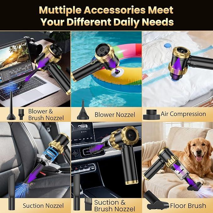 Car Vacuum Portable Cordless - Handheld Vacuum Cleaner with 16000PA Strong Suction, 7-in-1 Air Duster/Blower, Rechargeable Mini Vacuum with Long Battery, Multi-Nozzles for Car,Home, Office, Pet - NeatNest