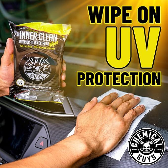 Chemical Guys InnerClean Interior Quick Detailer & Protectant Wipes – 50 Pack Multi Surface Interior Cleaner Wipes for Dashboards, Doors and Seats – Safe for Cars, Trucks, SUVs, RVs and Home Use - NeatNest