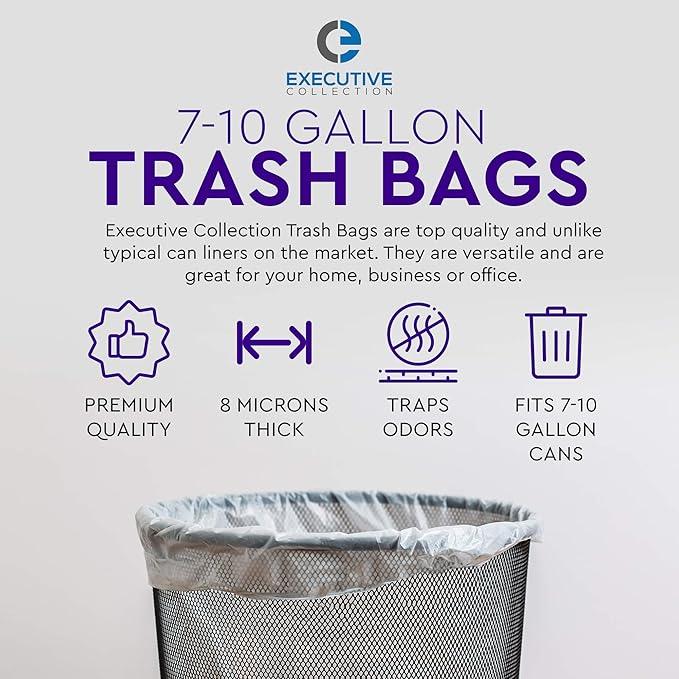 Clear 7-10 Gallon Trash Bags, 500 Bulk Pack - Medium Size Garbage Bin Liners for Office, Bedroom and Kitchen Wastebasket Cans - by Executive Collection - NeatNest