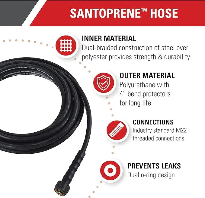 Simpson Cleaning 41182 Santoprene Series 4000 PSI Pressure Washer Hose, Cold Water Use, 1/4 Inch Inner Diameter, 25 Feet, Black - NeatNest