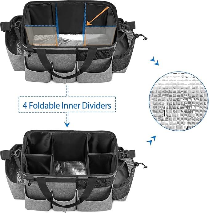 LoDrid Wearable Cleaning Caddy Bag with 4 Foldable Dividers, Cleaning Supply Organizer with Shoulder Strap and Side Handles for Cleaners & Housekeepers, Grey - NeatNest