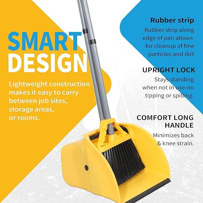 Commercial Broom and Dustpan Set, Jumbo Lobby Debris Dustpan (14inch*14inch), Heavy Duty Broom (14inch Width),for Indoor and Outdoor Cleaning,2 Sets, Yellow - NeatNest