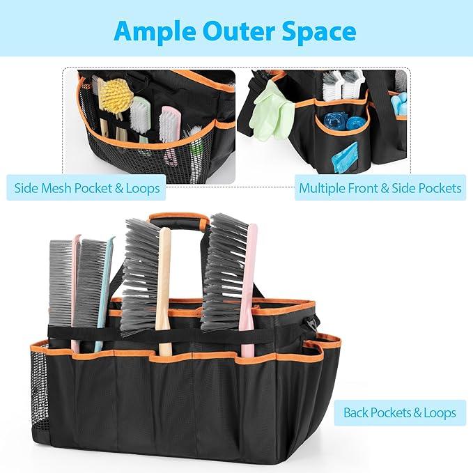 Extra-large Wearable Cleaning Caddy, Organizer Bag for Housekeeper with Pad, Handle & Divider, Car Wash Tools Bag for Detailing Supplies, Orange Edge - NeatNest