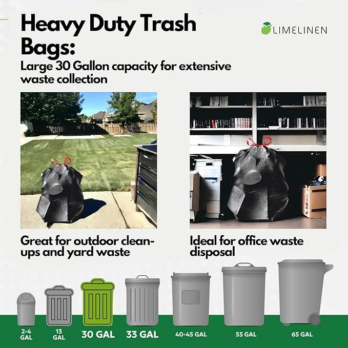 Mighty Flex 30 Gallon Trash Bags Drawstring, 100ct Heavy-Duty Large Garbage Bags, Ultra-Flexible, Leak and Odor-Resistant Plastic Garbage Bags for Home and Commercial Use, Unscented (Black) - NeatNest