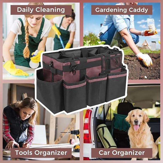 Wearable Cleaning Caddy, Cleaning Caddy Supplies Organizer with Handle & Shoulder Straps for Housekeepers, Under Sink & Car Cleaning Tool Organizers Bag with 4 Foldable Divider (LotusPink) - NeatNest