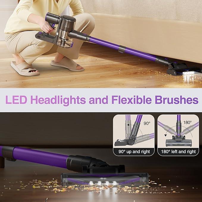 Zefiro Cordless Vacuum Cleaner for Home,450W /40Kpa 50Mins Stick Vacuum,Anti-Tangle 1.5L Dust Cup, Rechargeable Wireless Handheld Vacuum for Pet Hair/Carpet/Floor - NeatNest