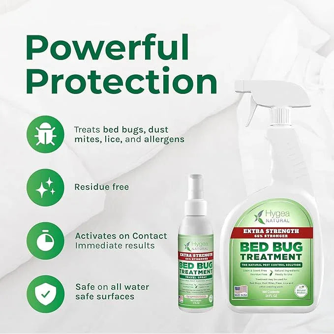 Hygea Natural Extra-Strength Bed Bug DIY Kit - unique, Odorless, Child & Pet Friendly - All water-friendly surfaces - 1 Bed Bug Spray (24 oz) & 1 Bed Bug Travel Spray in TSA Approved Size (3 oz) - NeatNest