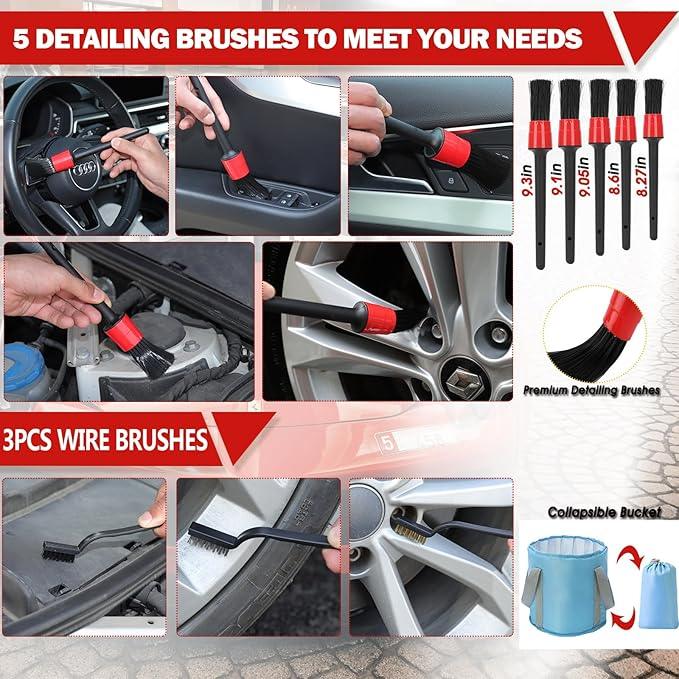 56Pcs Car Wash Cleaning Kit with Foam Gun, Car Wash Brush with Long Handle, Car Detailing Kit, Car Wheel Brush for Car Cleaning Supplies, Adjustable Hose Wash Sprayer-Quick Connector to Any Hose - NeatNest